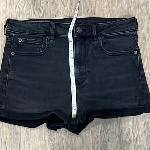 American Eagle Shorts Black Jean Cuff Next Level Stretch Super High Rise Shortie - Picture 8 of 13